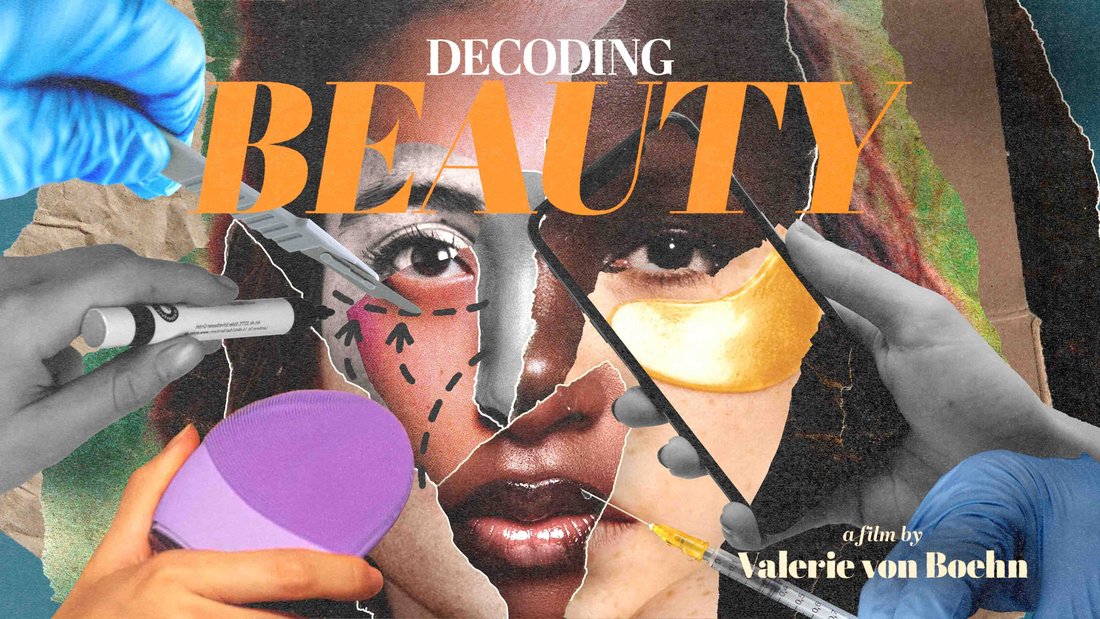 Poster for Decoding Beauty - a face made out of different pieces of beautiful people.