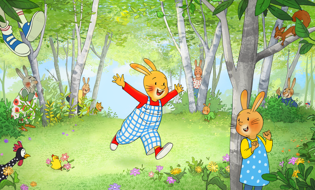 Little Charlie - Still - An animated small rabbit boy playing hide-and-seek with his rabbit family in a forest.