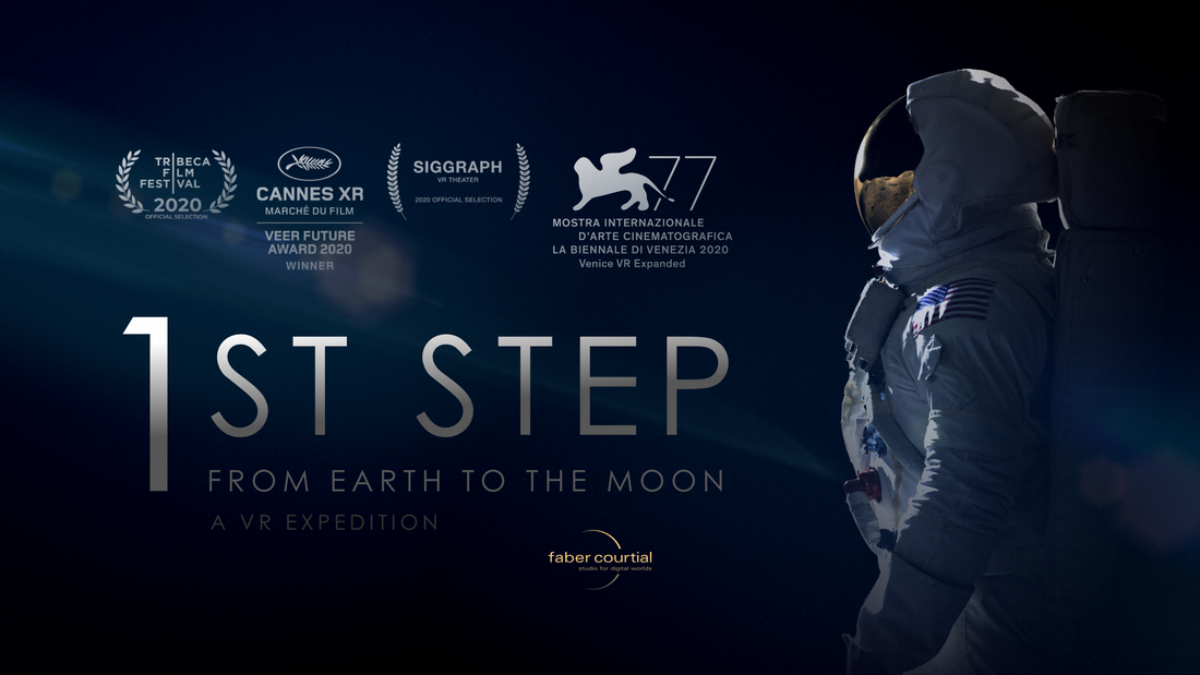 1ST STEP Title and Laurels with a picture of a person in a spacesuit.