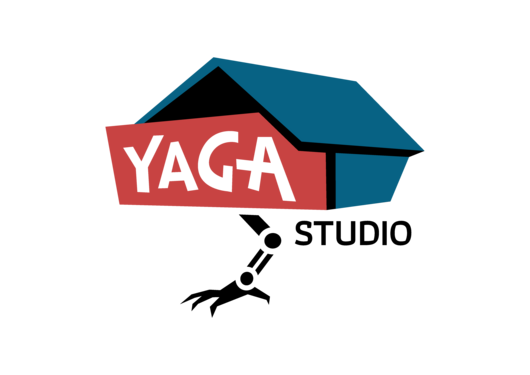 A hut with a chickenleg and words "Yaga Studio".