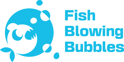 Fish Blowing Bubbles - Logo in light blue colour.