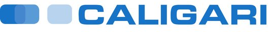Three blue overlapping rounded squares in front of the lettering CALIGARI in capital letters.