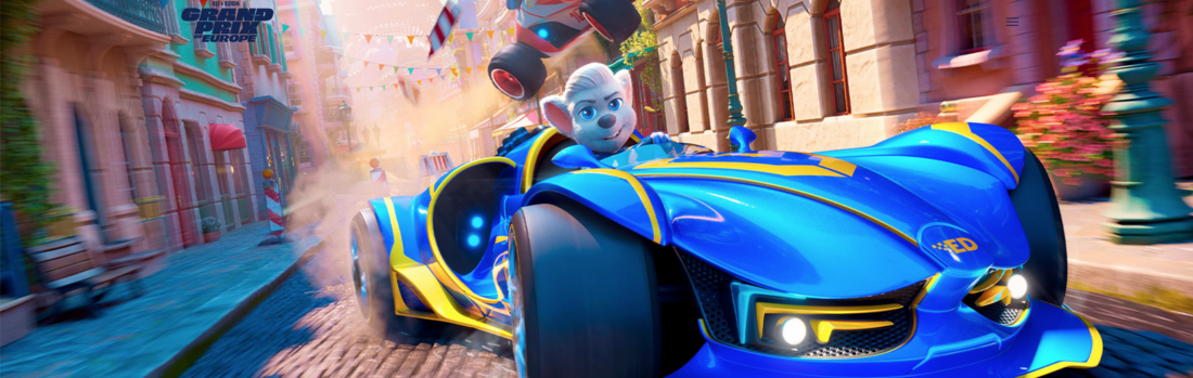 Character Ed sitting in his race car looking towards viewer.