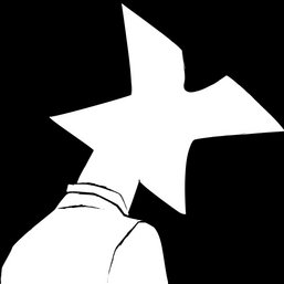 Black and white person with an X for a head.
