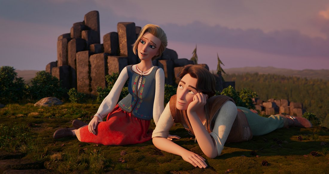 Proud Princess - Still - A prince and princess couple in peasant clothing listening to each others stories while lying on the grass.