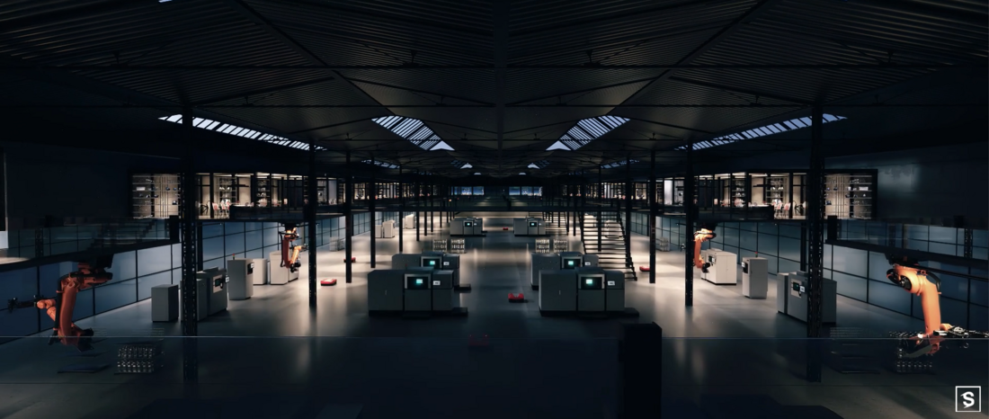 Commercial showing a big warehouse automatically run by machines.