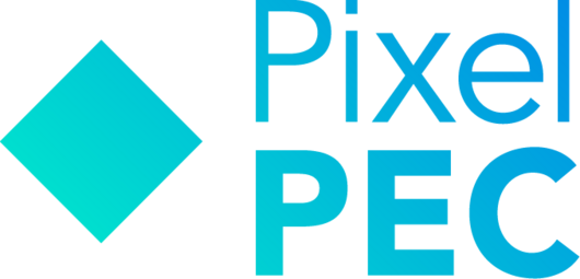 turquoise cube with the letters PixelPEC