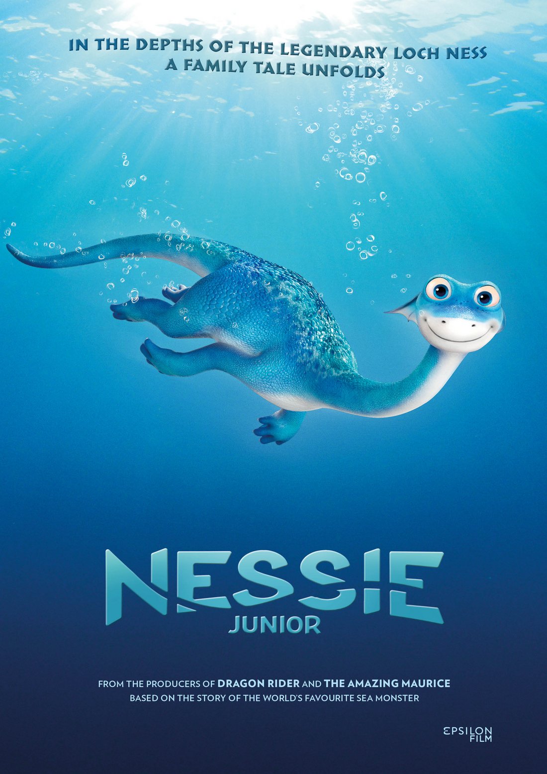Poster of Nessie on blue background.