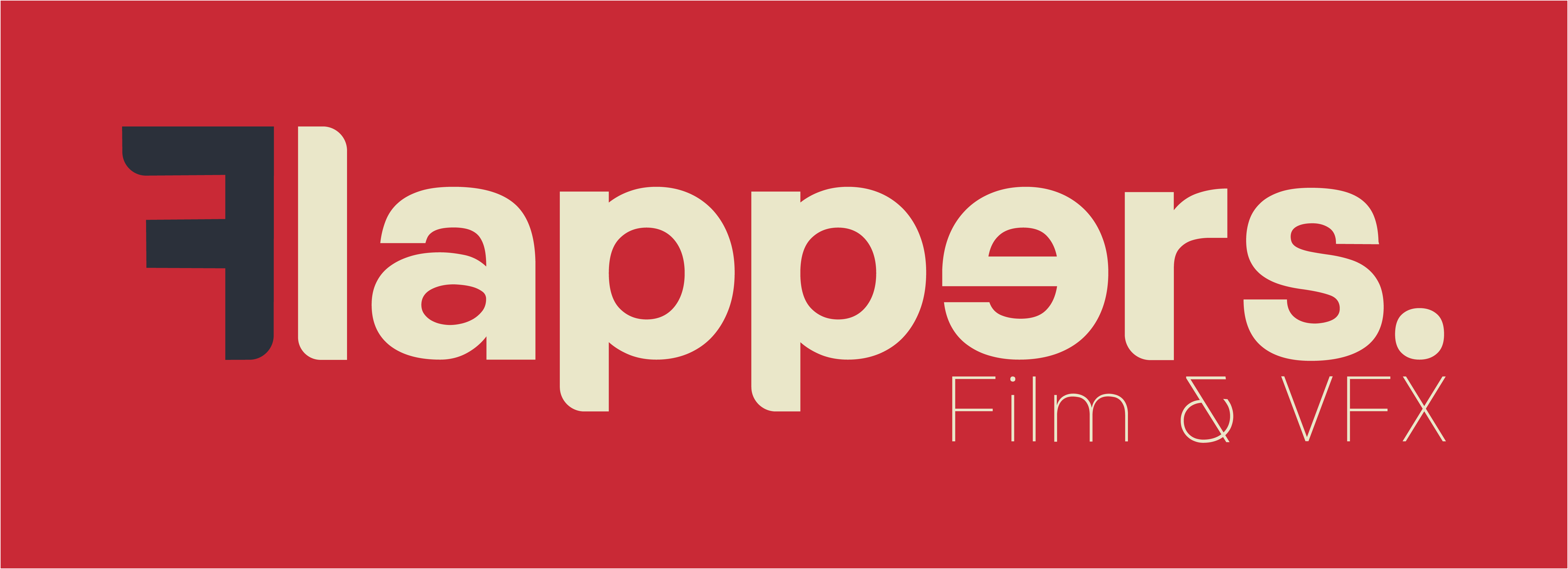 The writing Flappers Film and vfx in a dark blue color on a red background