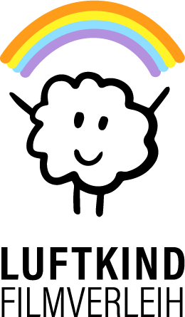 Luftkind Filmverleih - Logo - With a happy cloud holding a rainbow above her head.