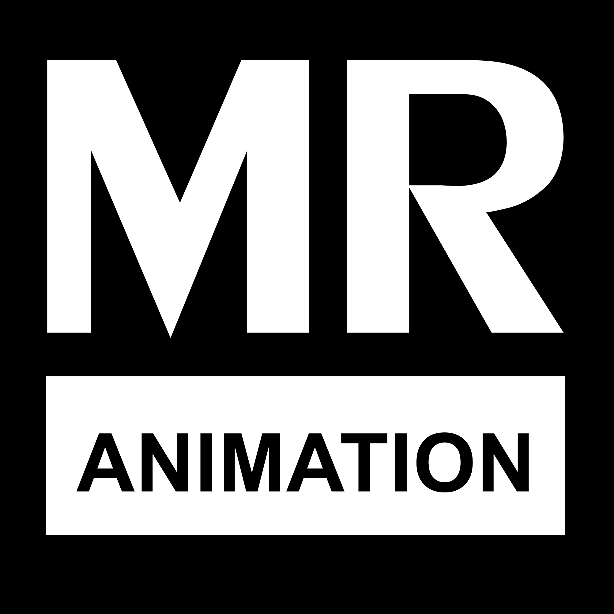 MR-Animation as a black and white word-logo. 