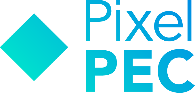 turquoise cube with the letters PixelPEC