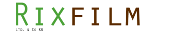 Rixfilm logo with green and dark brown letters.